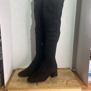 NWOT Dream Pairs Womens Black Faux Suede‎ Chunky Heel Over the Knee Boots Size 7